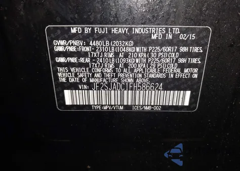 2015 Subaru Forester 2.5I Premium из США, поврежденный, VIN JF2SJADC1FH586624